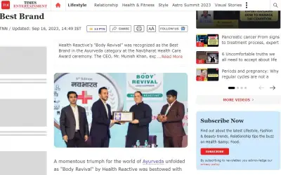 Navbharat Health Care Awards 2023 honors Health Reactive&amp;#39;s &amp;#39;Body Revival&amp;#39; as Ayurveda&amp;#39;s Best Brand