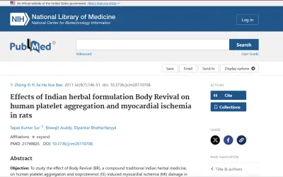 Effects of Indian Herbal Formulation Body Revival on human platelet Aggregation and Myocardial Ischemia in Rats