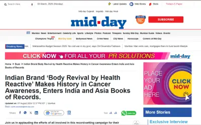 Indian Brand ‘Body Revival by Health Reactive’ Makes History in Cancer Awareness, Enters India and Asia Books of Records.