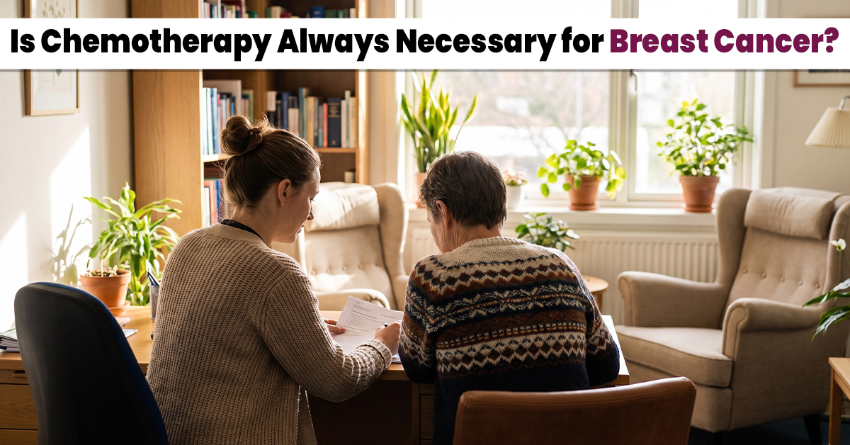Patient consulting her oncologist about breast cancer treatment options without chemotherapy