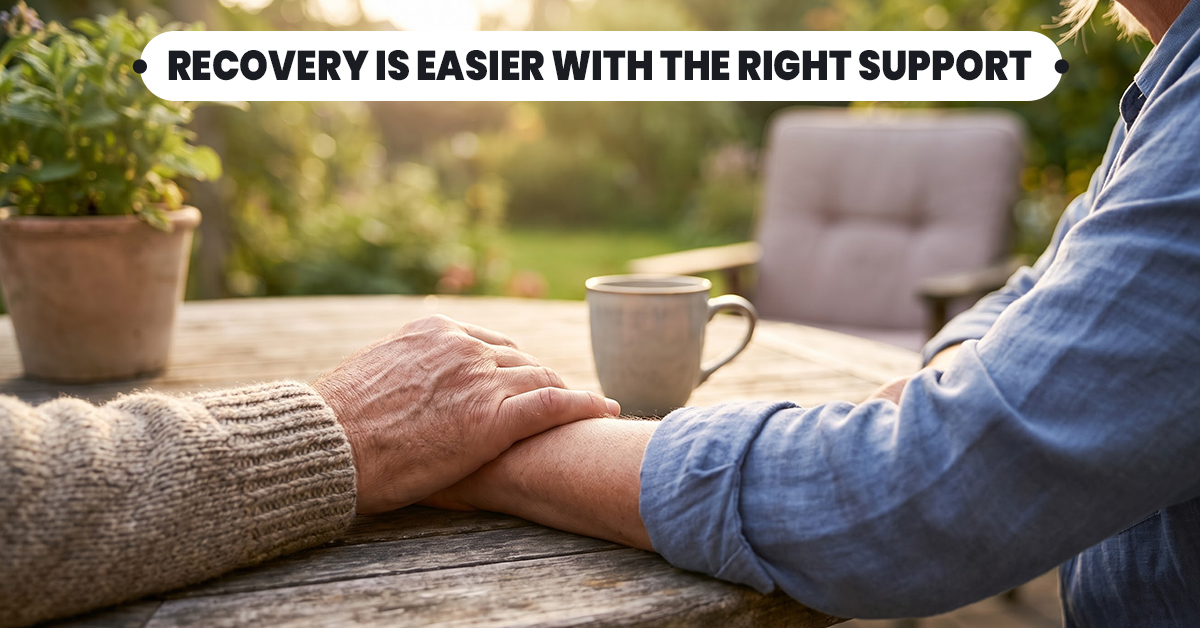 Caregiver offering emotional support to a cancer patient during recovery