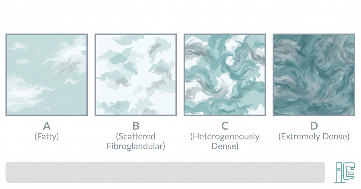 Illustration representing breast density categories and their relevance to mammogram screening
