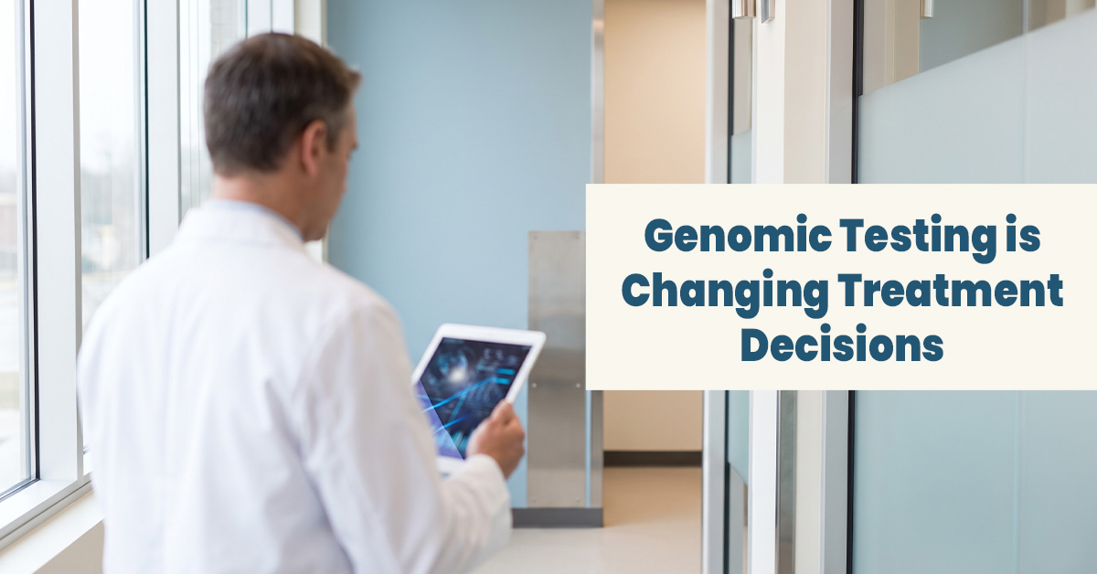 Doctor reviewing genomic test results to personalise cancer treatment without chemotherapy